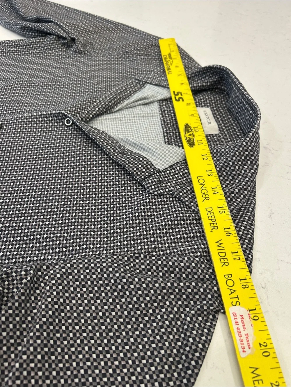 Bugatchi 8 Way Stretch Black & White Micro-Pattern Med Button Down Dress Shirt